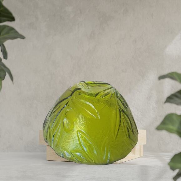 Vintage MCM Green Floral/Plant Drepression Glass Bowl Mid Centruy Modern Decor - Picture 4 of 10